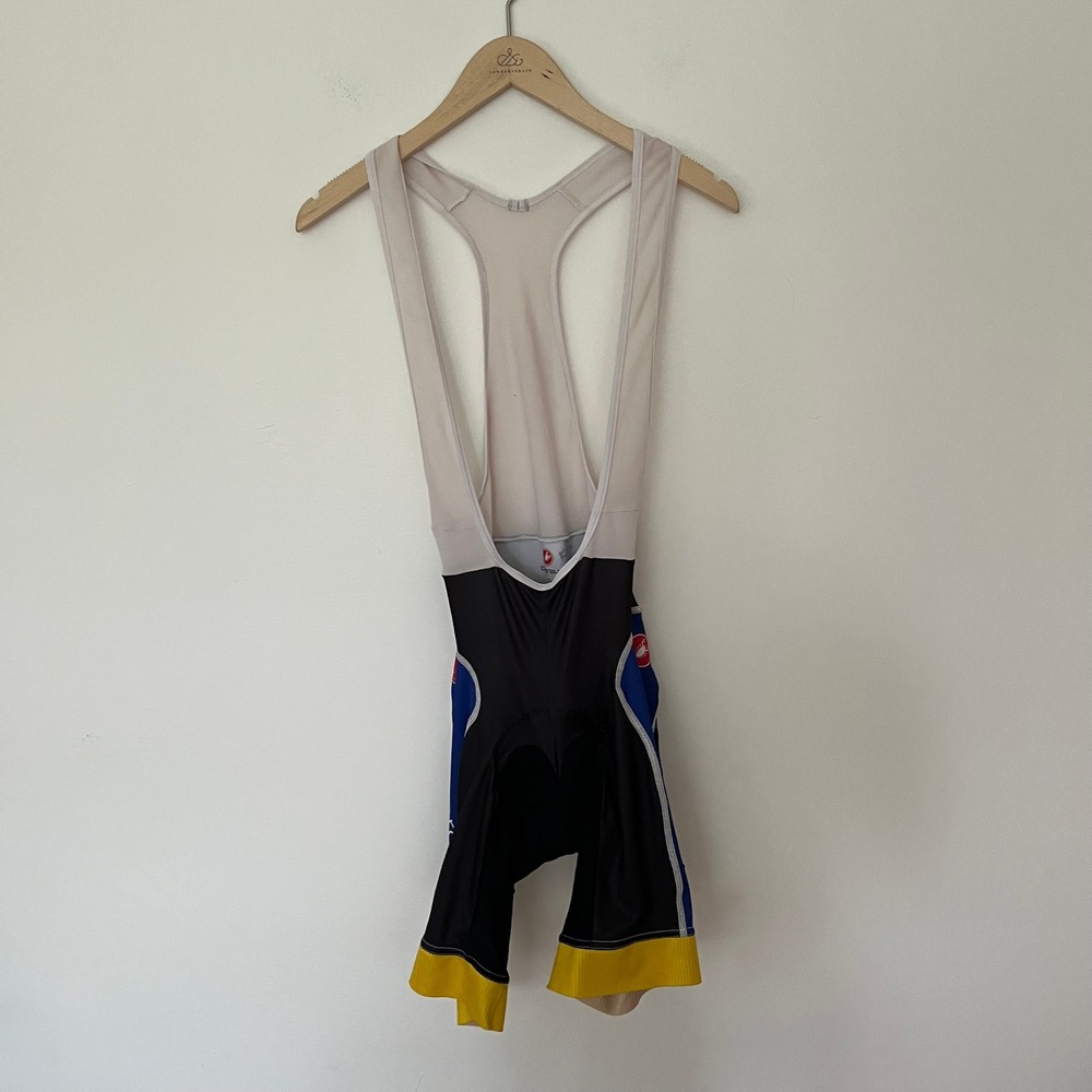 Castelli Mens Cycling Bib Shorts Medium Black Blue Yellow Padded Bike Shorts USA